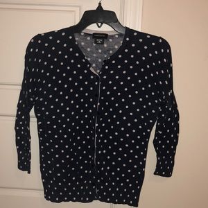 Lord & Taylor Navy and White Polka Dot Cardigan
